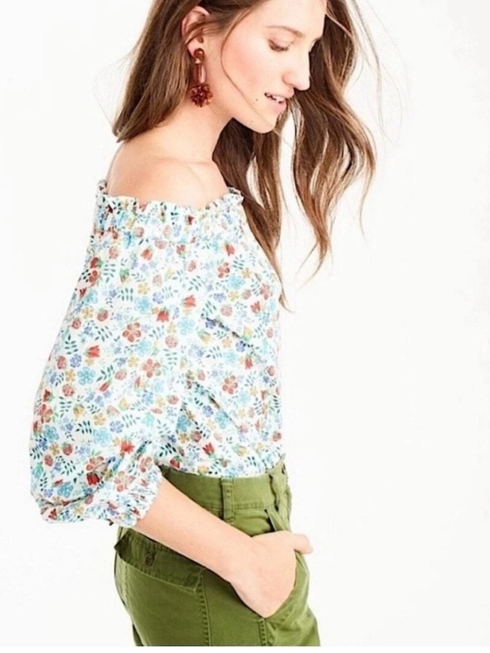 [J. Crew X Liberty] Edenham Floral Ditsy Cotton Off-Shoulder Top